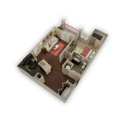 Floor plan for 1 bed, 1 bath, 819 sqft